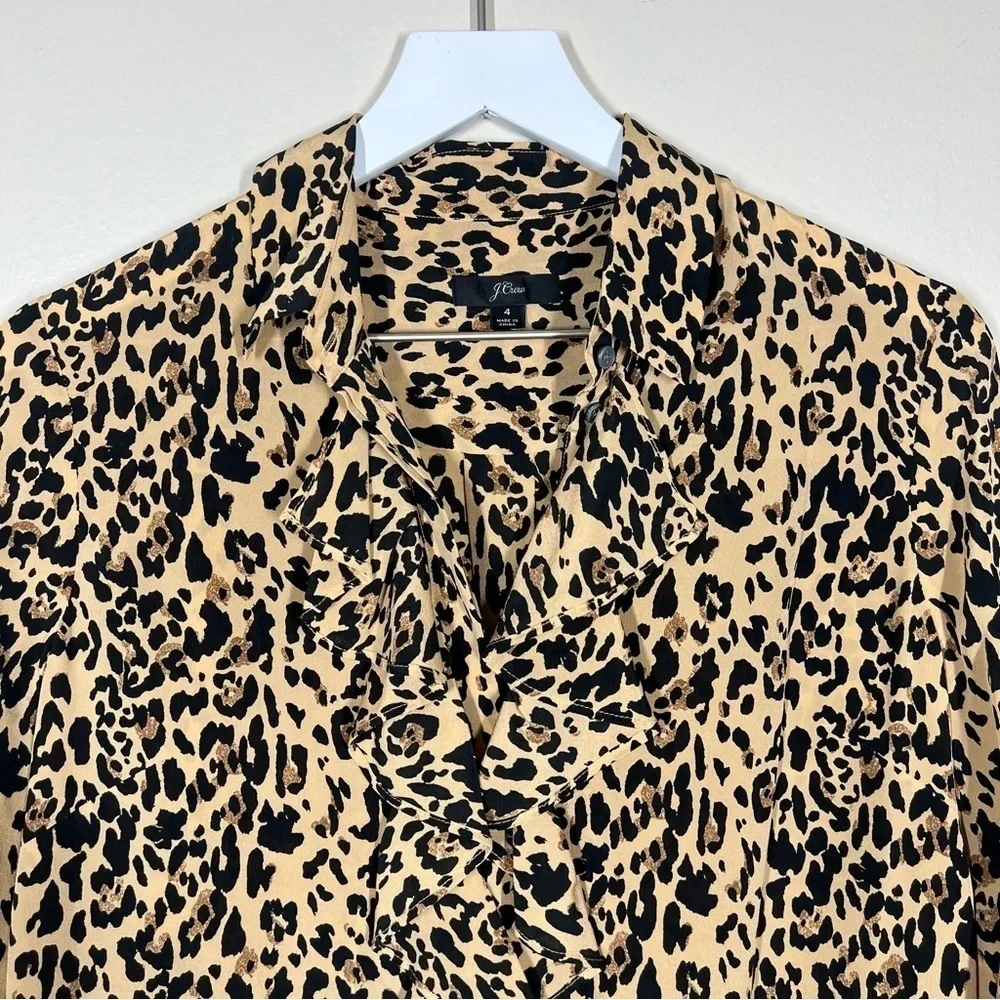 J. crew Womens Collection ruffle-front blouse in leopard-print silk Size 4